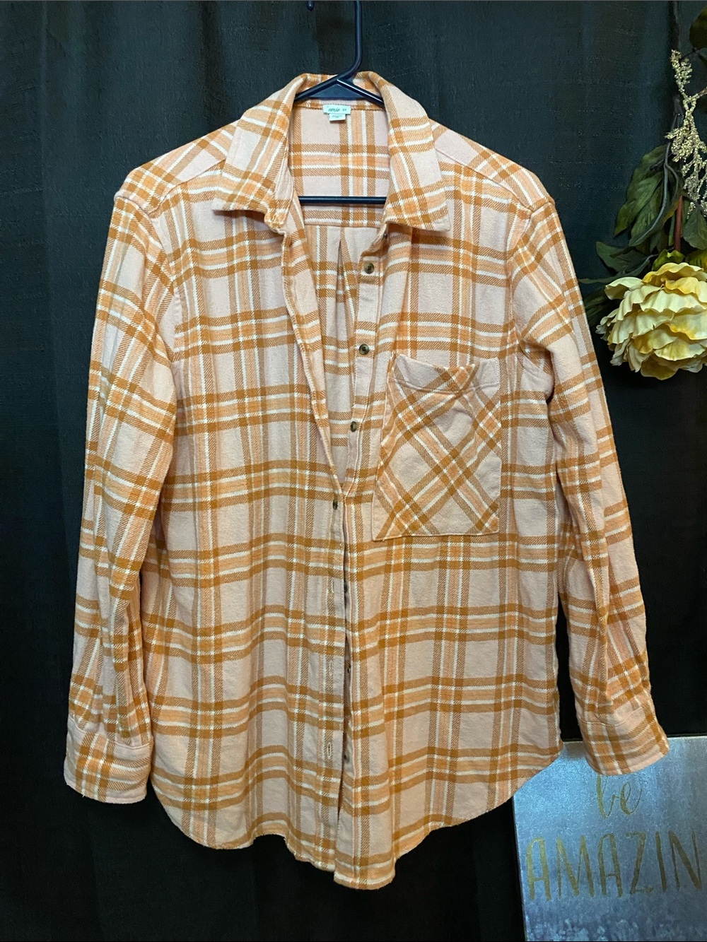aerie SZ S Plaid Collared Flannel Pocket On Chest Button-Up Long Sleeve Shirt